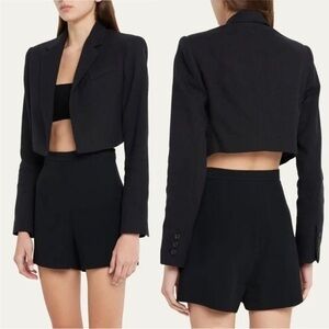 A.L.C. Blazer Andy Cropped Linen Cotton Blend in Black